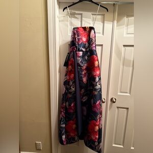 Kay Unger Strapless Dress / Pantsuit with Red, Pink and Blue Floral Accents